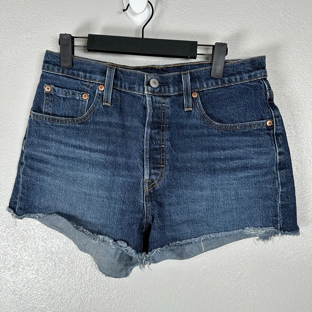 Levi's 501 Original High Rise Denim Cut Off Shorts Womens 29 Dark Wash Festival